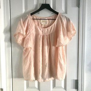 Anthropologie Maeve Flutter Sleeve Pink Blouse